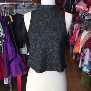 Black/silver shimmery high neck tank